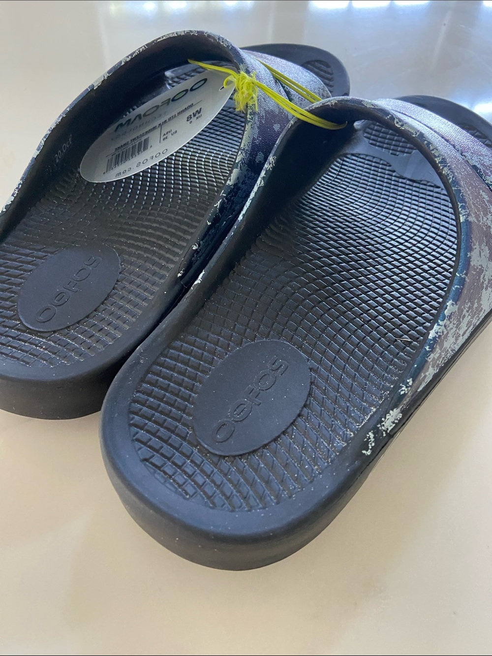 Women's Black Slides with blue Marble - Casual Comfort - Picture 7 of 15